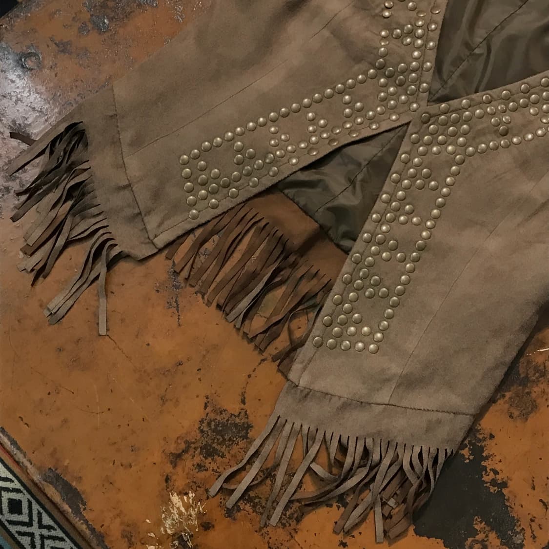 VTG 빈티지 폴리 스웨이드 브라운 프린지 베스트 자켓 여성 44 55 상품이미지3