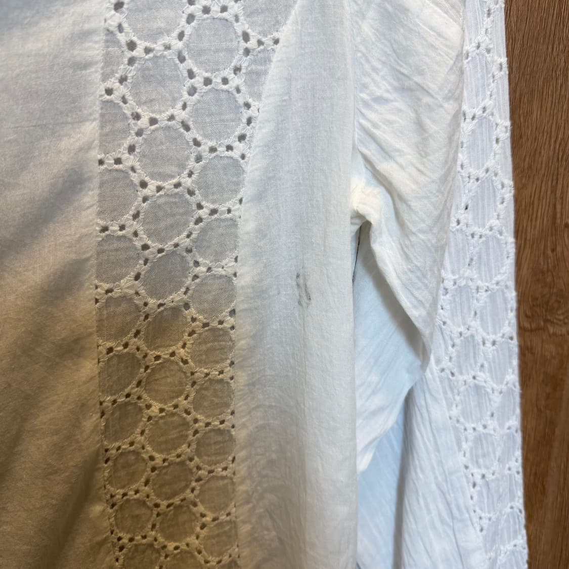 빈티지 긴팔 셔츠 블라우스 펀칭 레이스 배색 디테일 화이트 상품이미지5