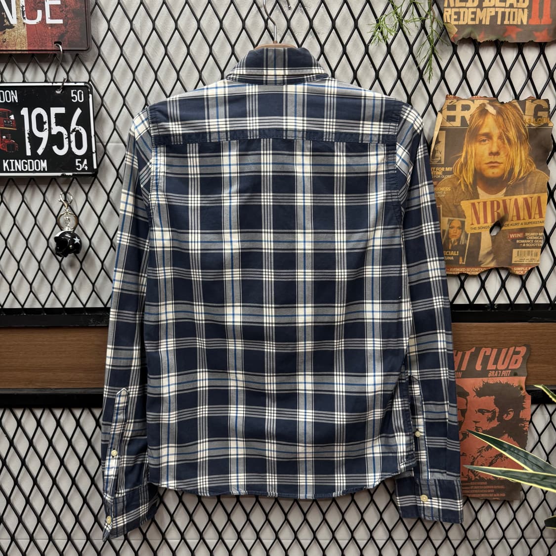 아베크롬비 타탄 체크 셔츠 전면 포켓 로고 포인트 화이트 네이비 상품이미지2