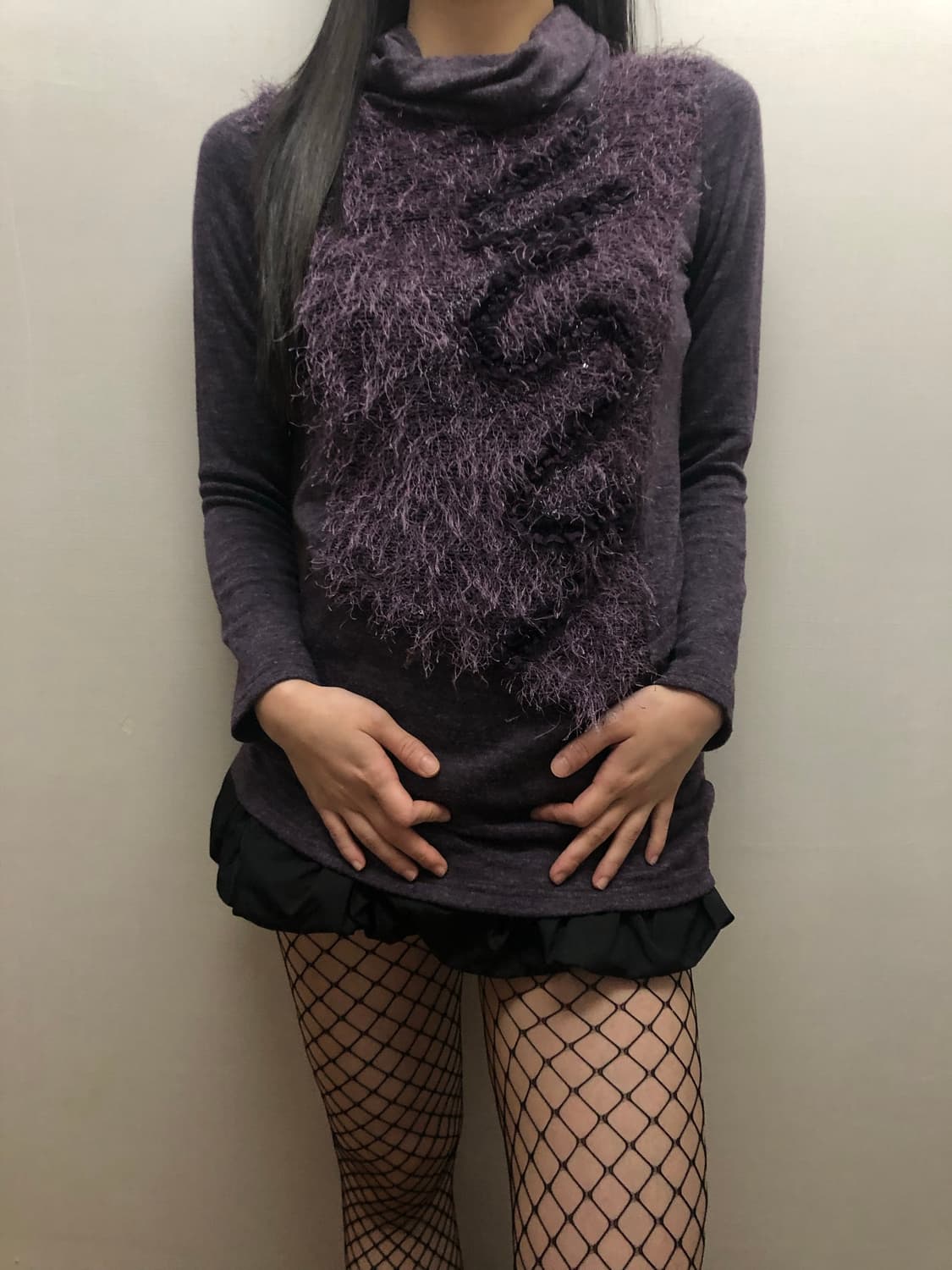 빈티지 퍼플 퍼 텍스처 터틀넥 니트 상품이미지5