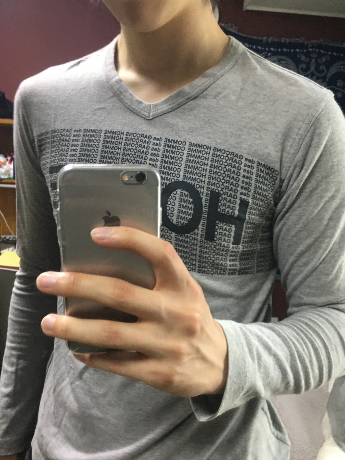 꼼데가르송 옴므 아카이브 레터링 브이넥 롱슬리브 그레이 M 상품이미지6
