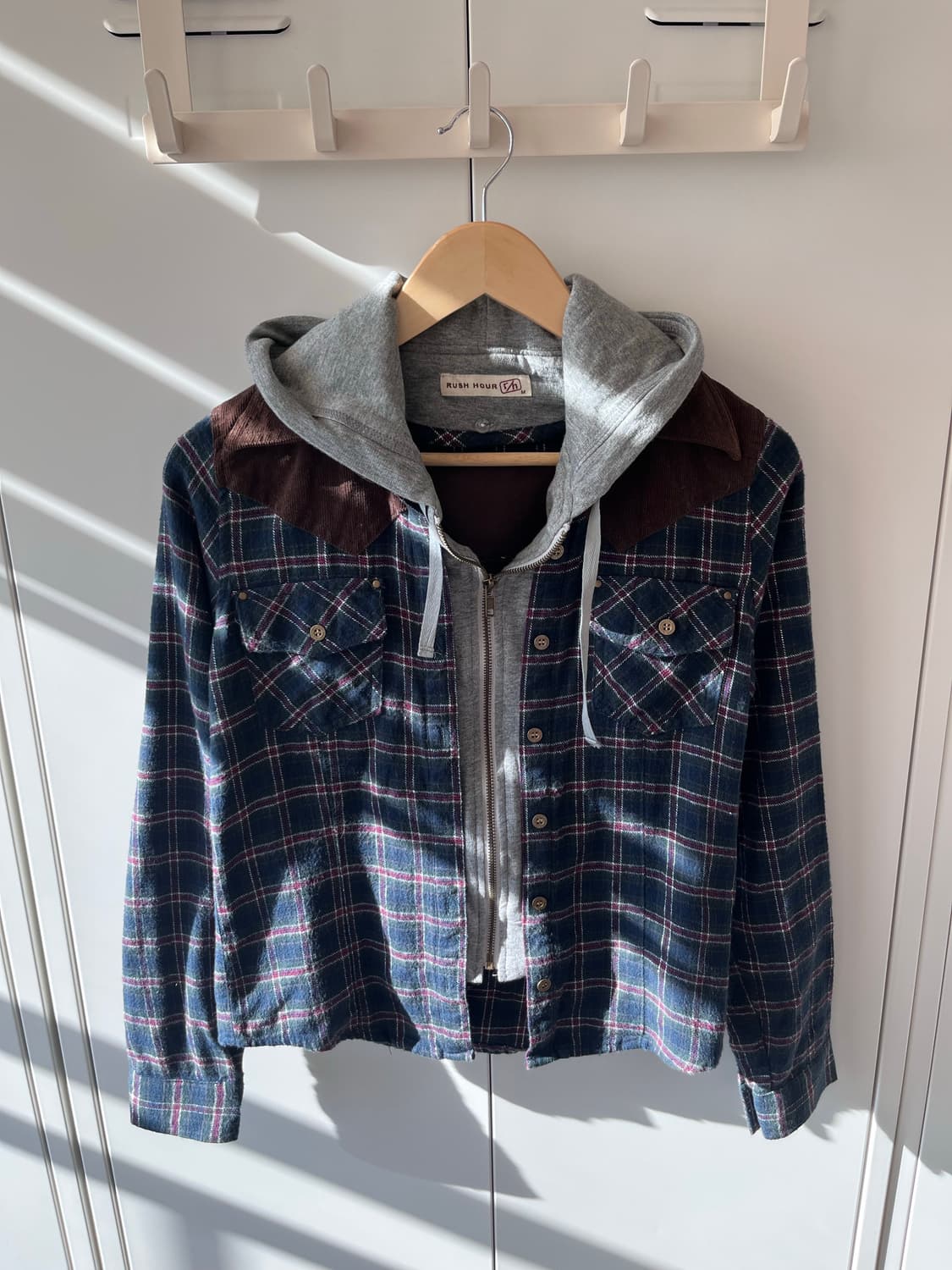 Rush hour 후드 레이어드 체크 남방 집업 상품이미지5
