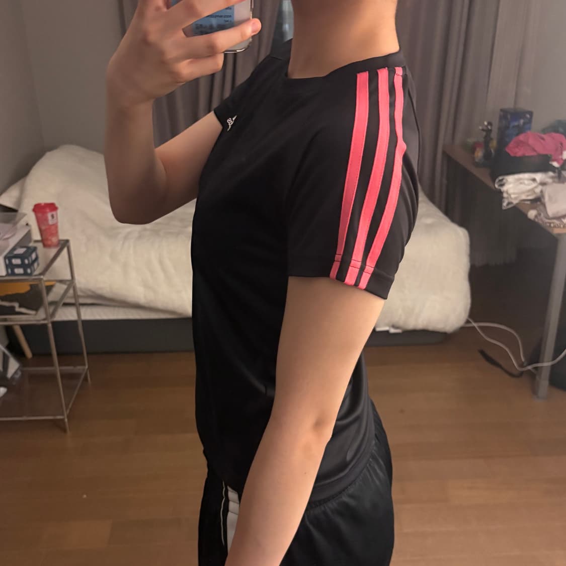 아디다스 블랙 핑크 딸기우유 기능성 반팔티 모리걸 갸루 y2k 상품이미지3