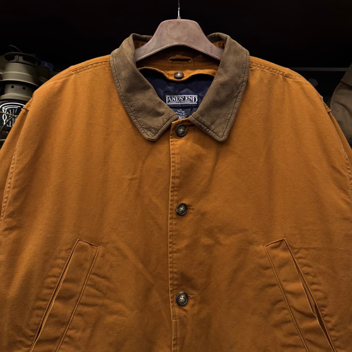 90s Lands End 코듀로이 카라 퀼팅 라이닝 워크 헌팅 초어 코트 상품이미지3