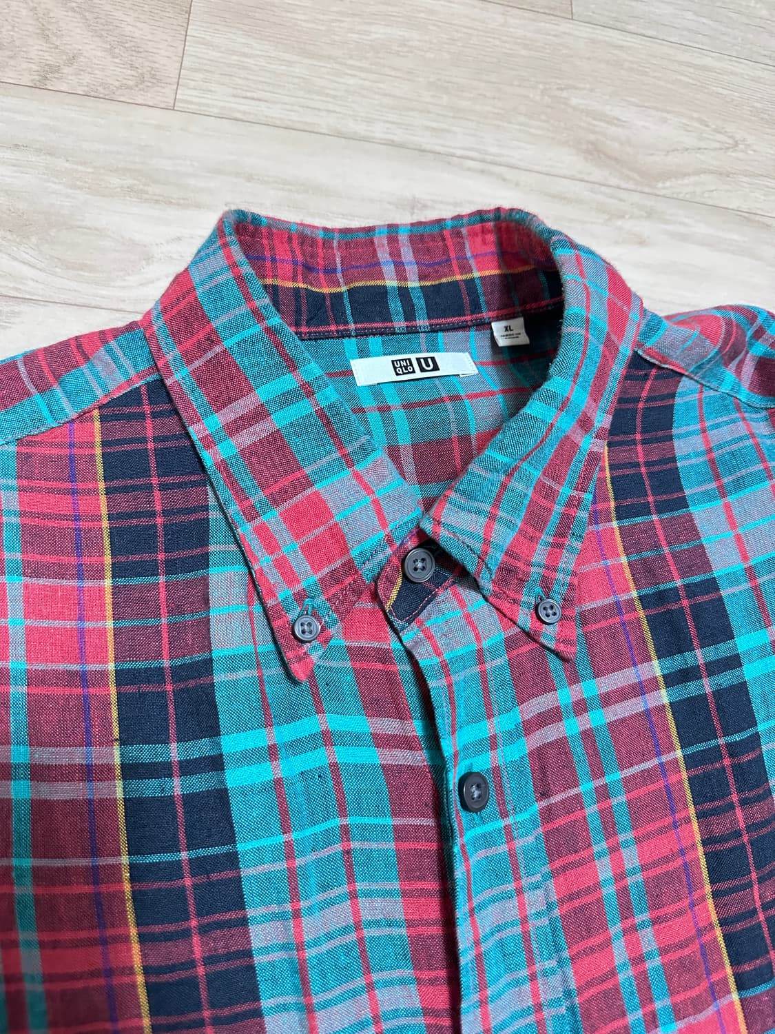 [XL]유니클로 U 린넨 반팔 체크 셔츠 상품이미지3