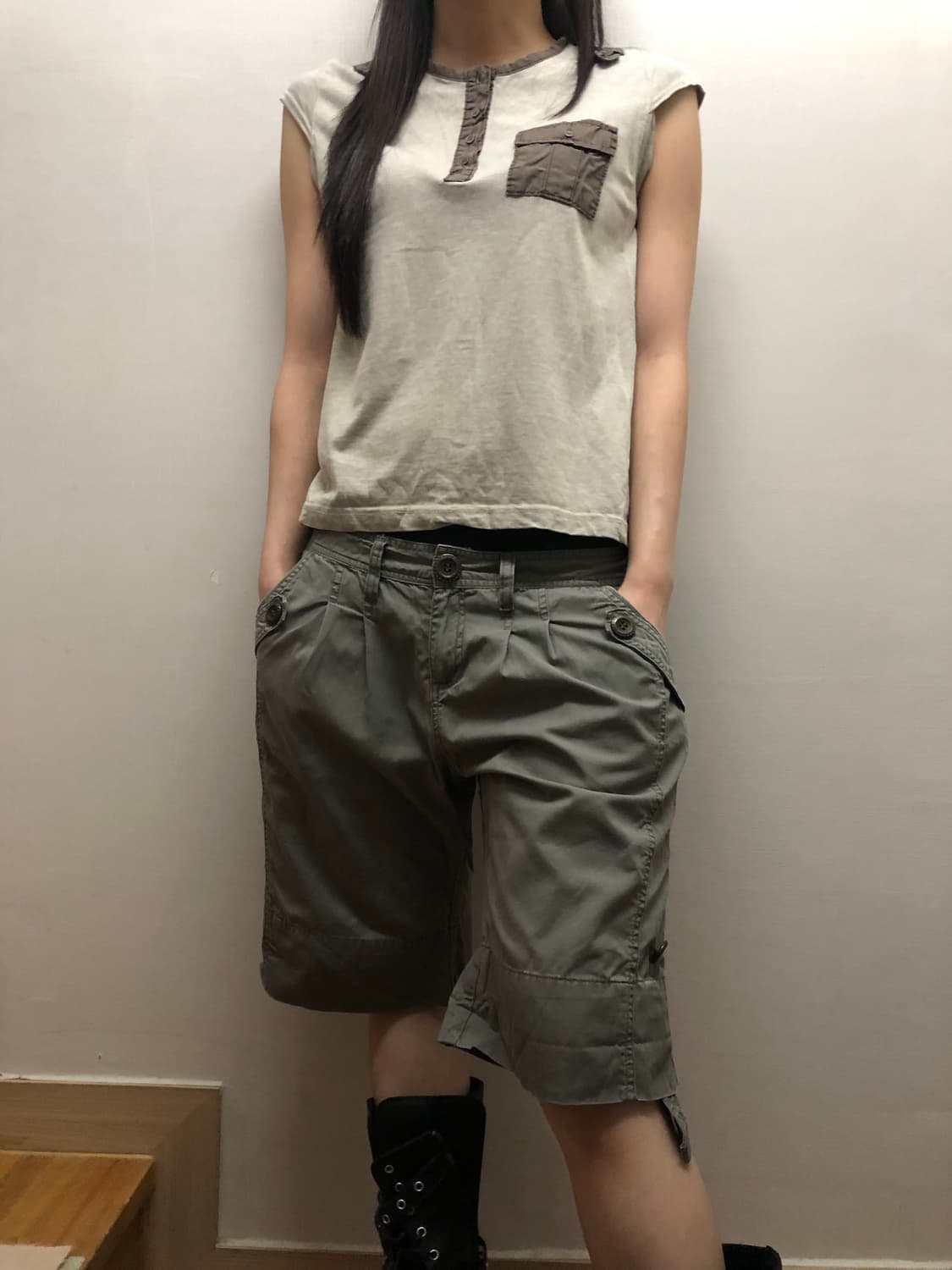 빈티지 카키그레이 버뮤다 팬츠 상품이미지3