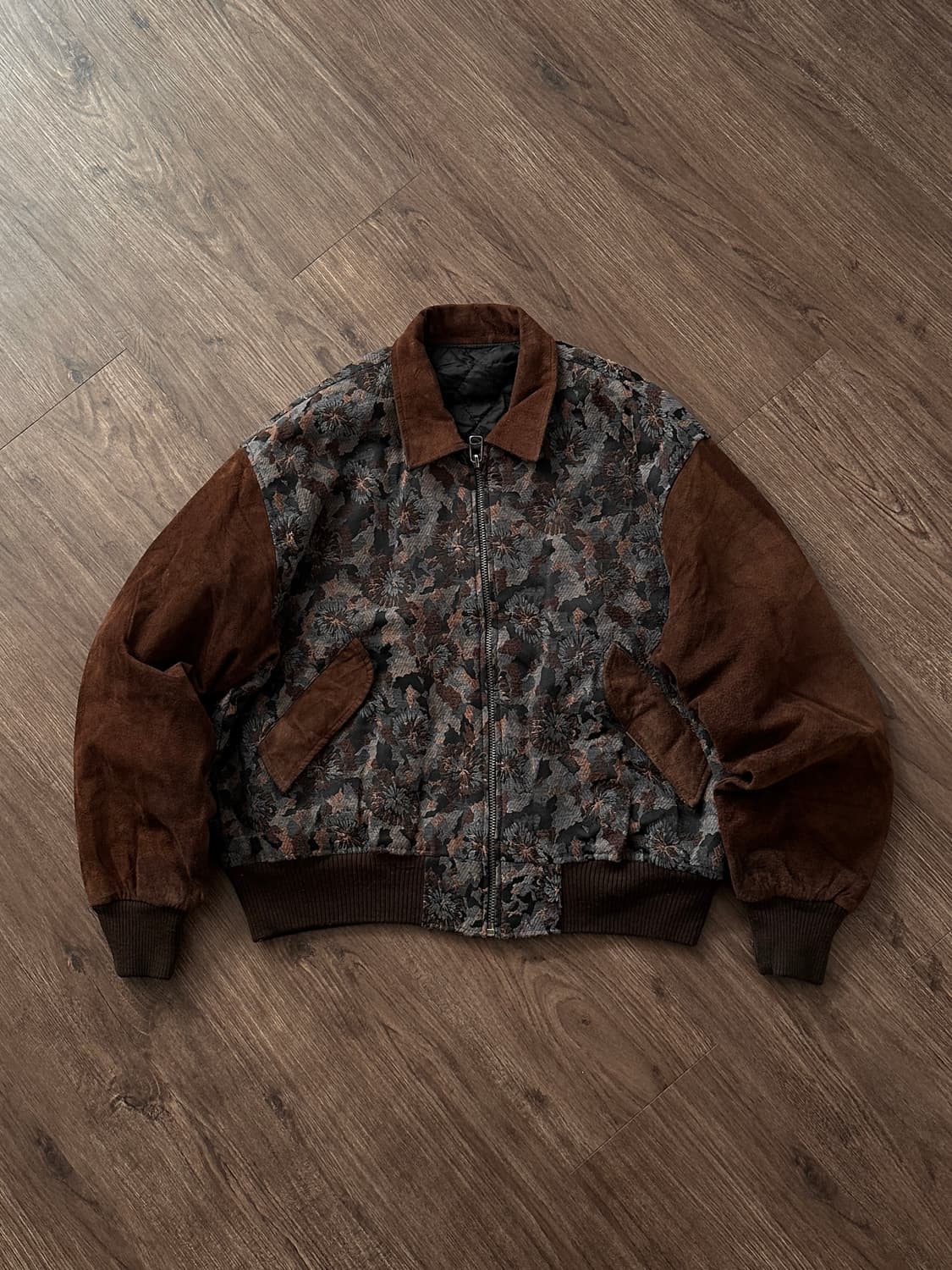 플로럴 레이스 디테일 레더 봄버 상품이미지7