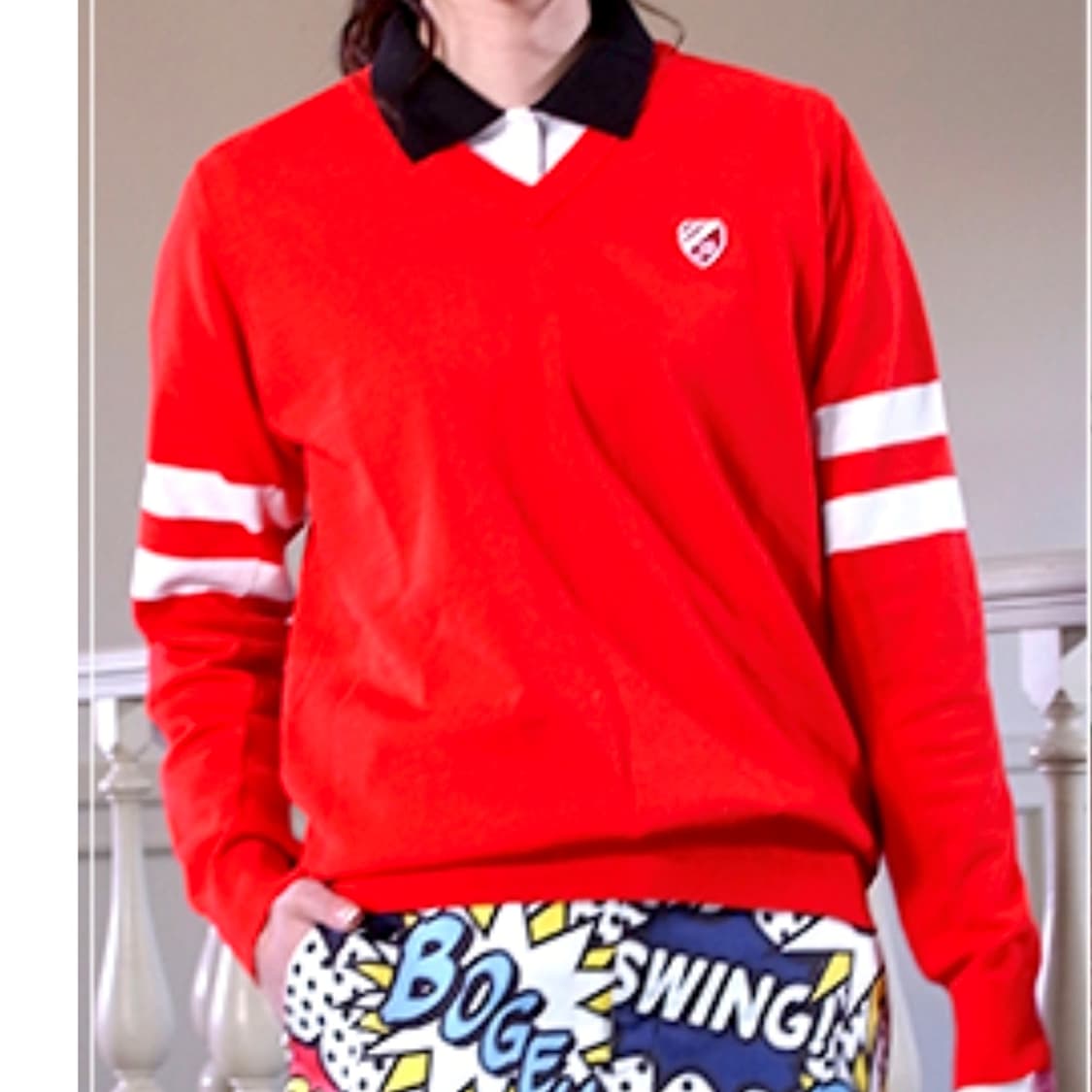 잭바니 골프 봄 가을 브이넥 니트 여성 M 레드 사랑봉봉 상품이미지1