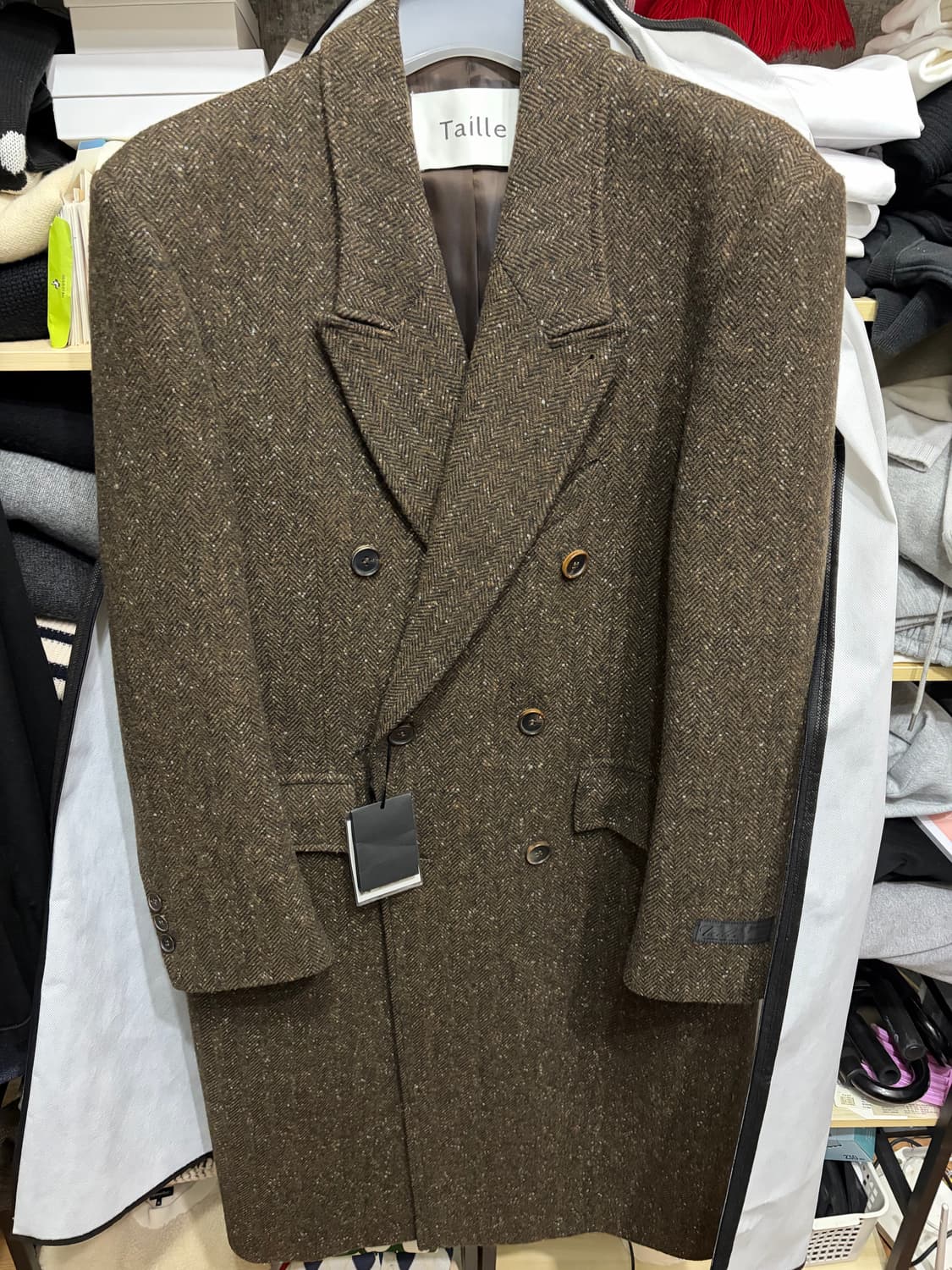 타일레 더블블래스티드 코트 브라운 해링본 상품이미지1