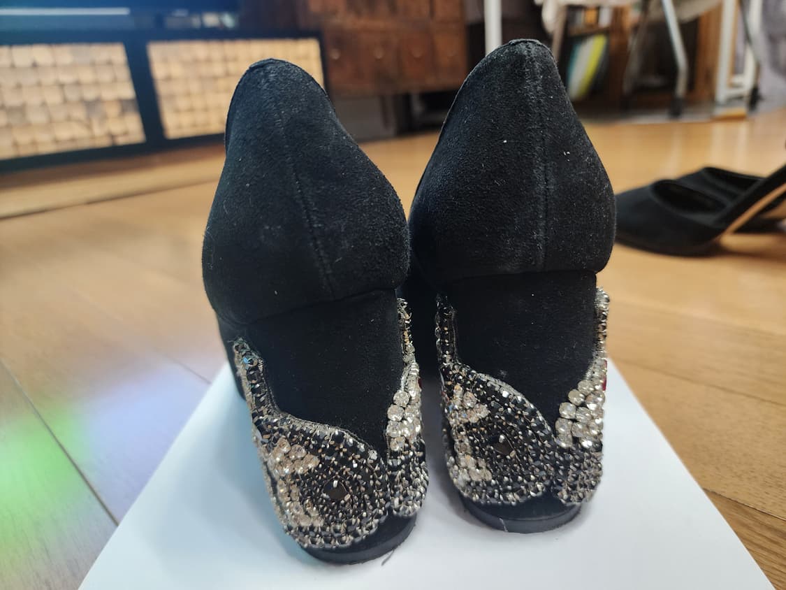 블랙 스웨이드 큐빅 힐 펌프스 37 상품이미지4