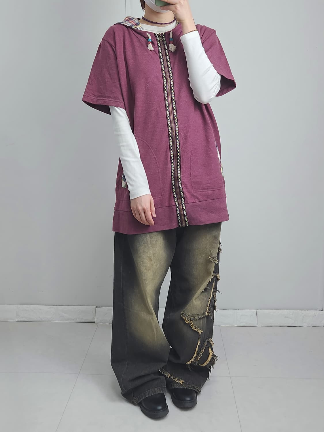 체크 후드 집업 상품이미지2