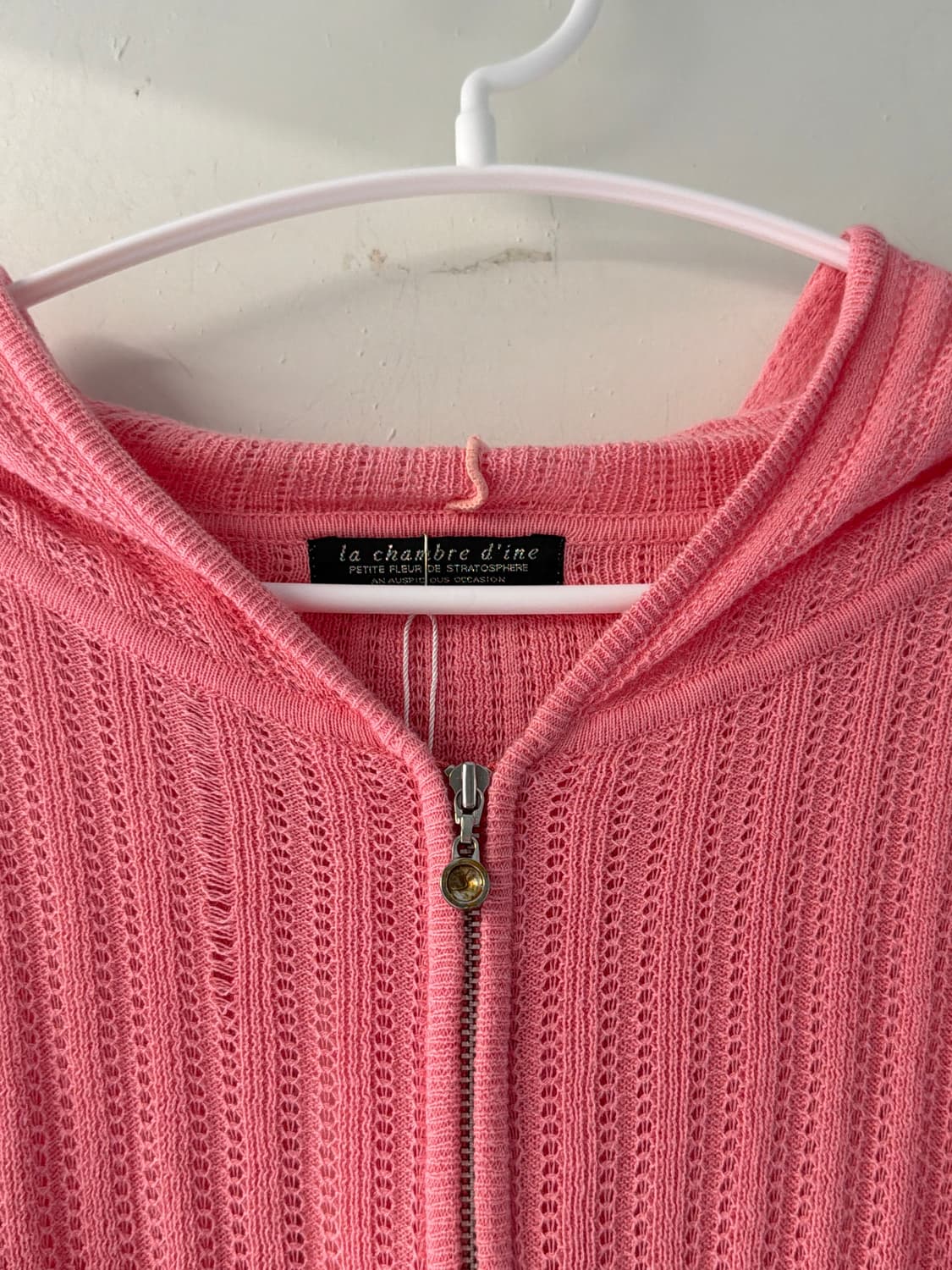 일본빈티지 핑크 크로셰 후드집업 상품이미지3