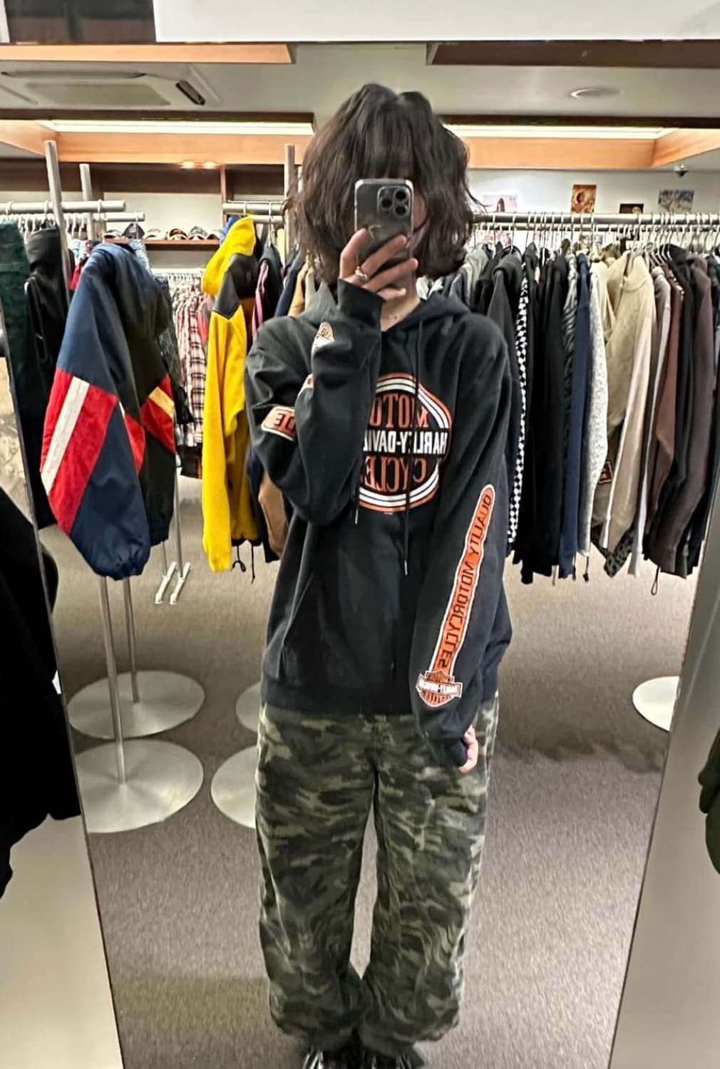 L)할리데이비슨 빈티지 그래픽 로고 블랙 후디 상품이미지1