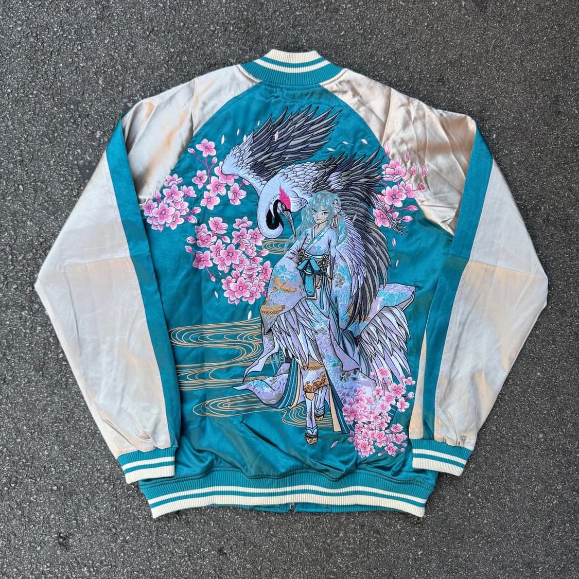 자수 학 벚꽃 스카잔 민트 상품이미지1