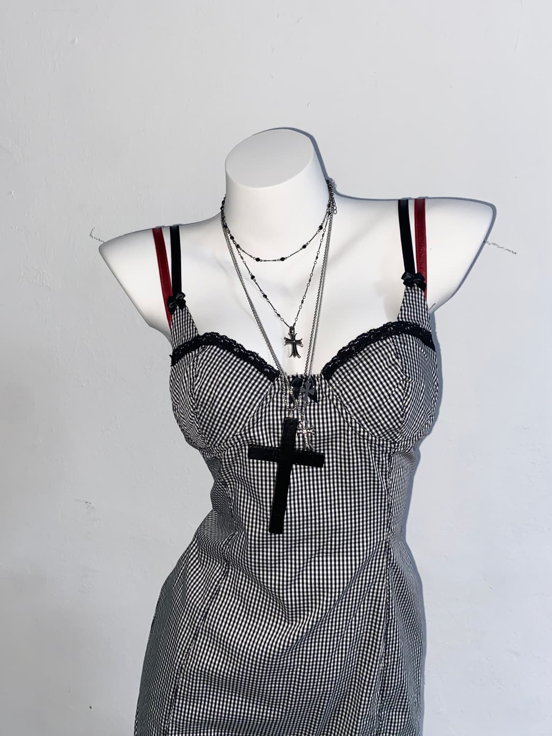 [BRAY] 미사깔 체크 레이스 슬리브리스 원피스 상품이미지3