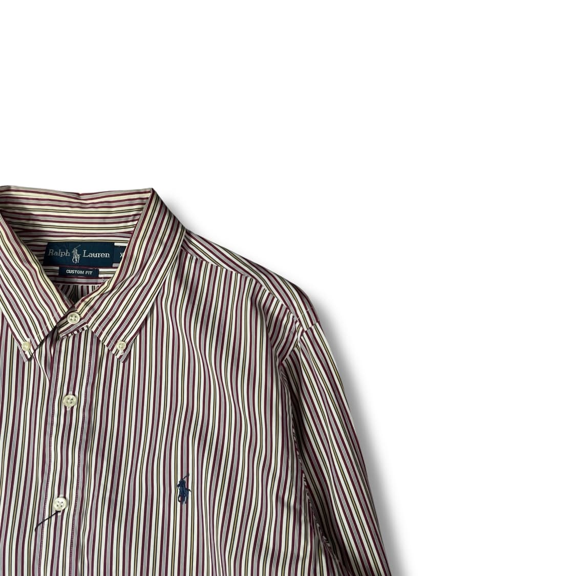 폴로 랄프로렌 레드 옐로우 스트라이프 긴팔 셔츠 커스텀핏 XL 상품이미지2