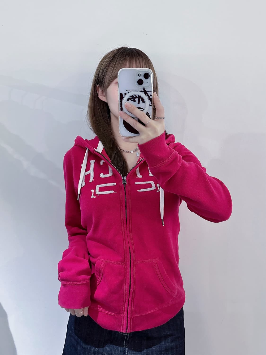 아베크롬비 핫핑크 빅로고 후드집업 상품이미지1