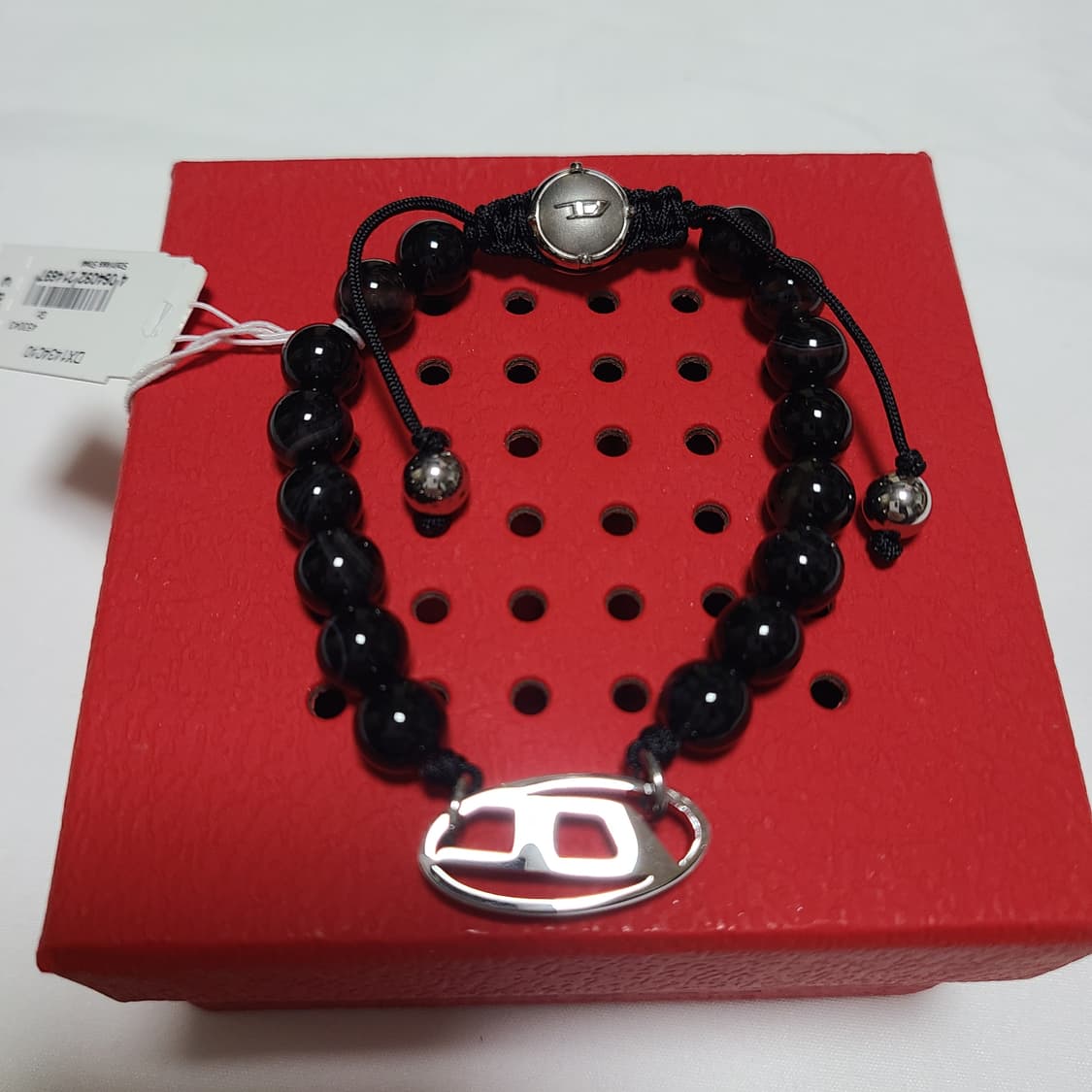 디젤 마노 비즈 팔찌 오벌 디 로고 브레이슬릿 블랙 상품이미지1