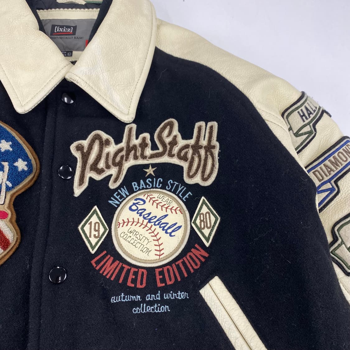 라이트 스태프 챔프 팀 빈티지 레더 배색 바시티 자켓 (100) 상품이미지4