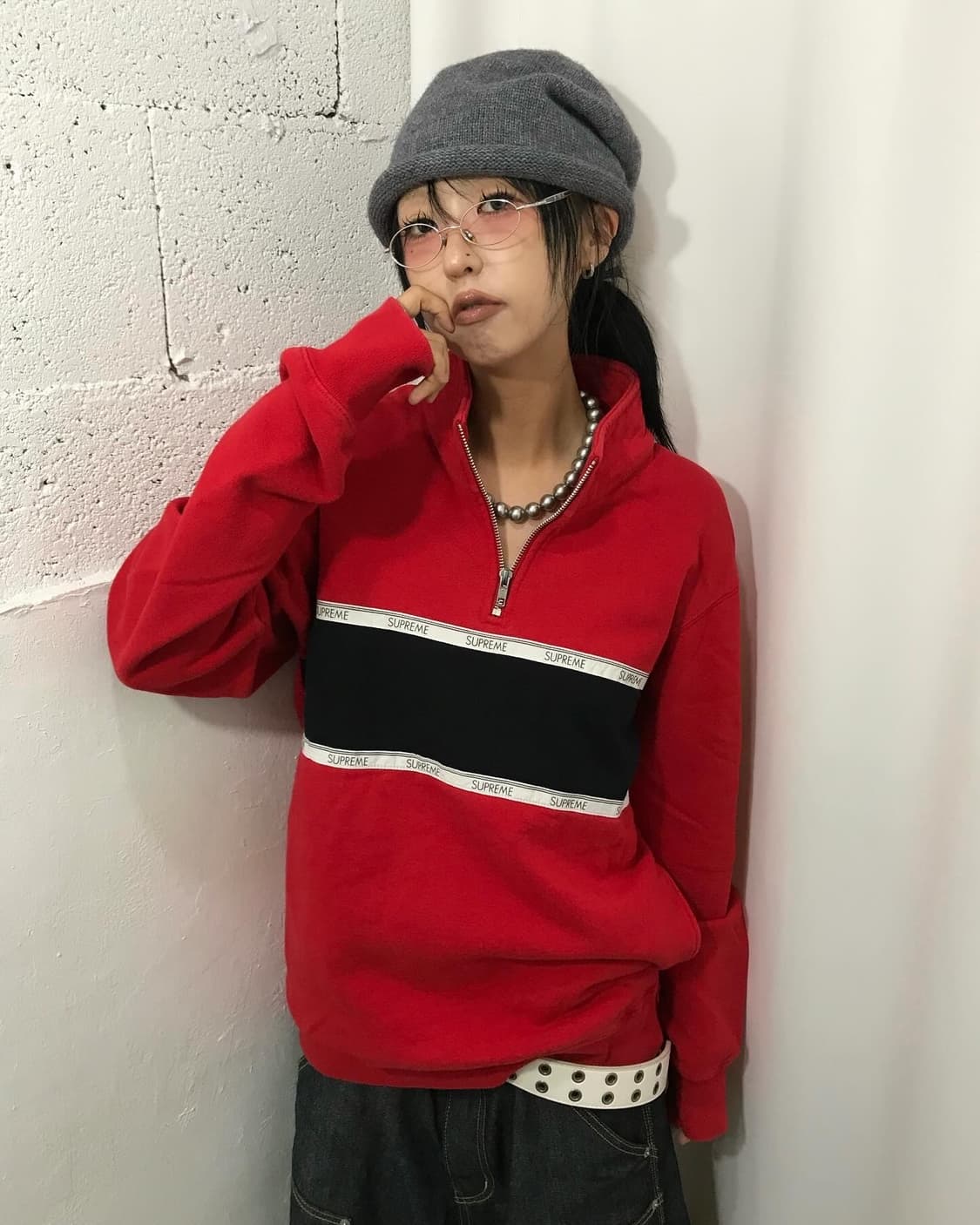 Supreme Logo Stripe Half Zip Sweat Shirt 상품이미지1