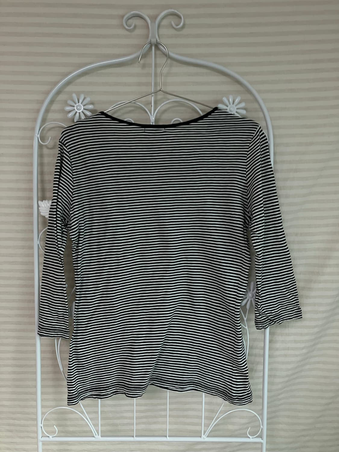 빈티지 블랙 스트라이프 7부 티셔츠 y2k 스트릿 갸루 펑키 일본빈티지 상품이미지2