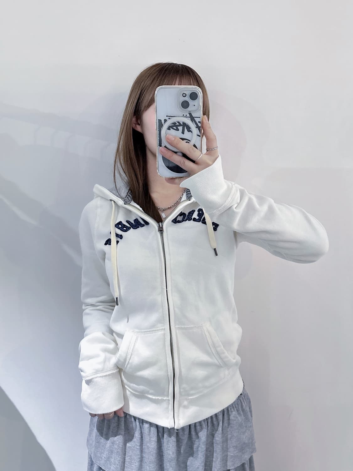 아베크롬비 화이트 빅로고 후드집업 상품이미지1