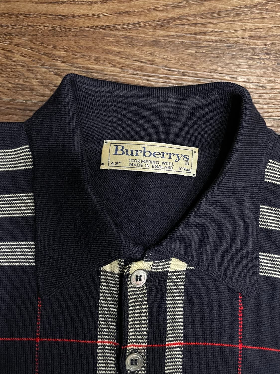버버리 90s 노바체크 메리노울 카라넥 니트 네이비 상품이미지6