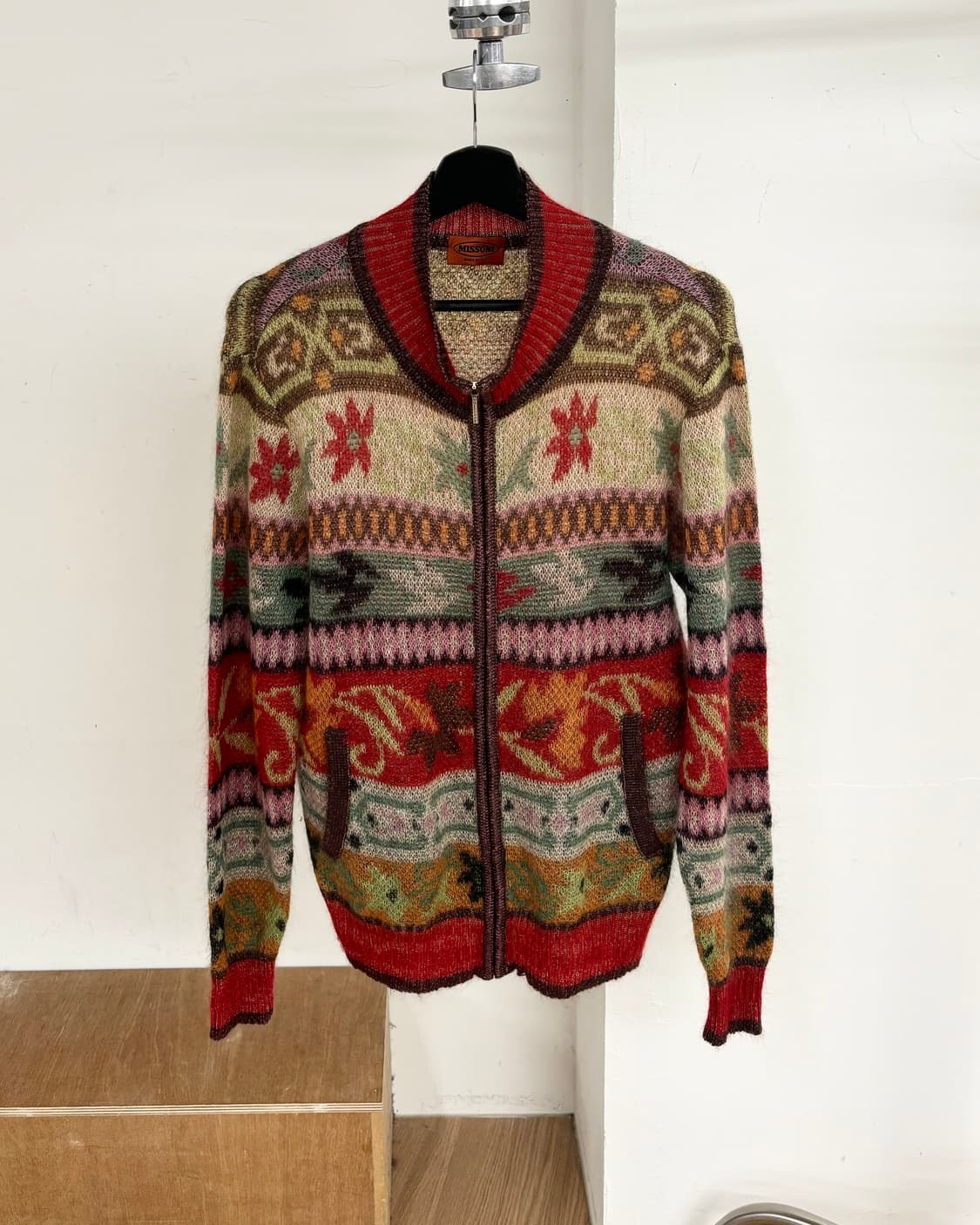 미쏘니 울 패턴 집업 가디건 상품이미지1