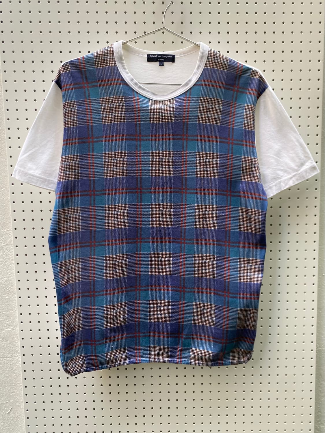 Comme Des Garcons Homme 체크 패널 반팔 티셔츠 상품이미지1