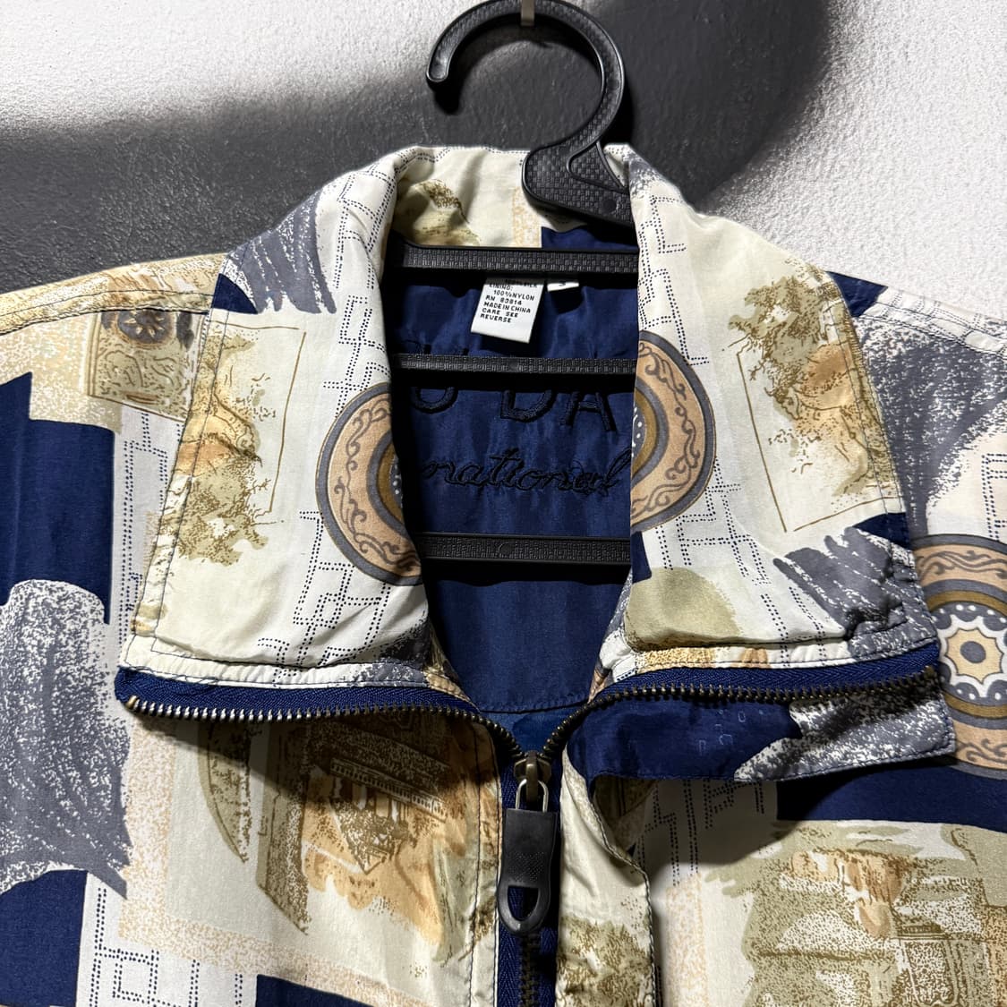 VTG 빈티지 100% 실크 에스닉 바로크 풀 패턴 집업 블루종 자켓 상품이미지5