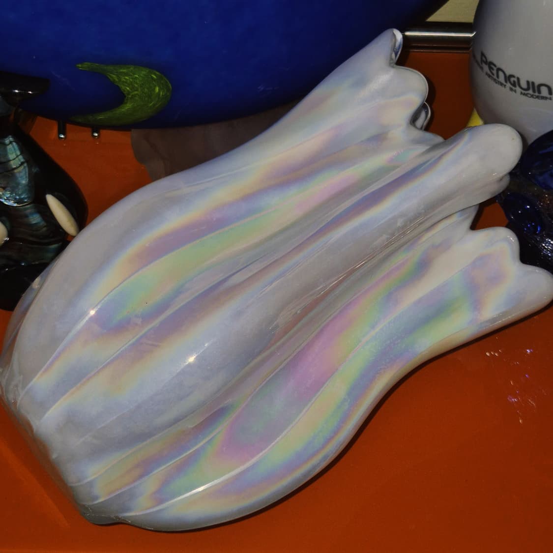 80s 쿠라타 아트글라스 진주 오로라 산호 꽃병 상품이미지8