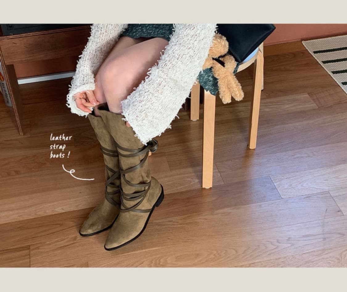 데일리마켓 베이지 가죽레더 스트랩(줄) 부츠 leather boots 상품이미지1