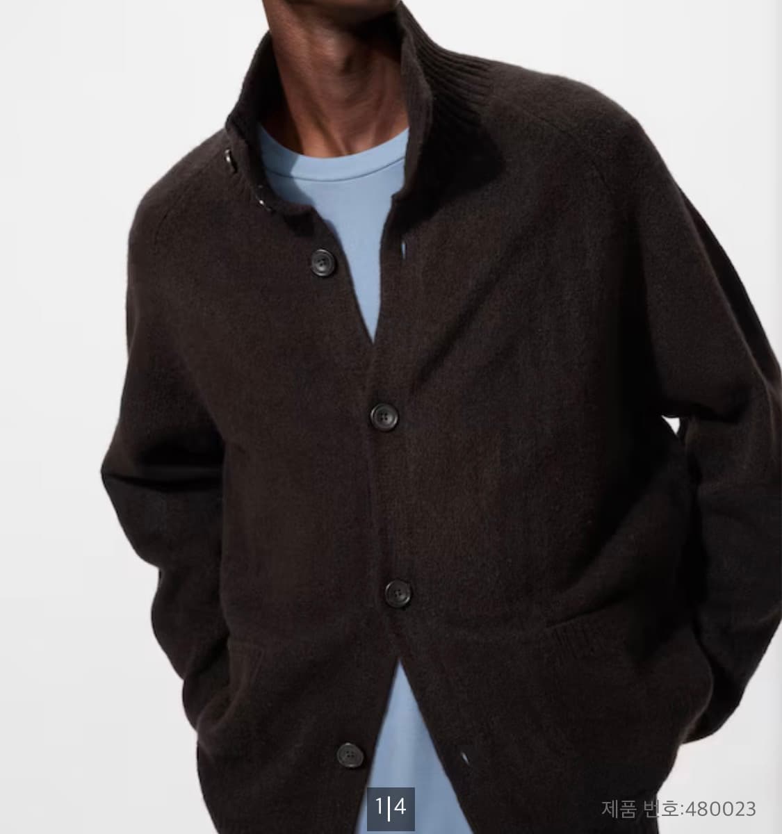유니클로 수플레얀 스탠드칼라 가디건 브라운s 상품이미지1