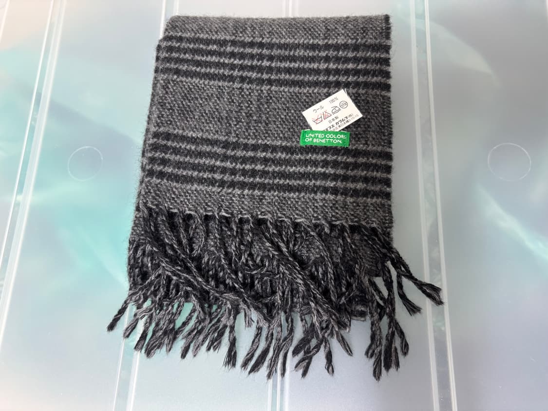 베네통 울 글렌체크 머플러 미사용 일본산 상품이미지1