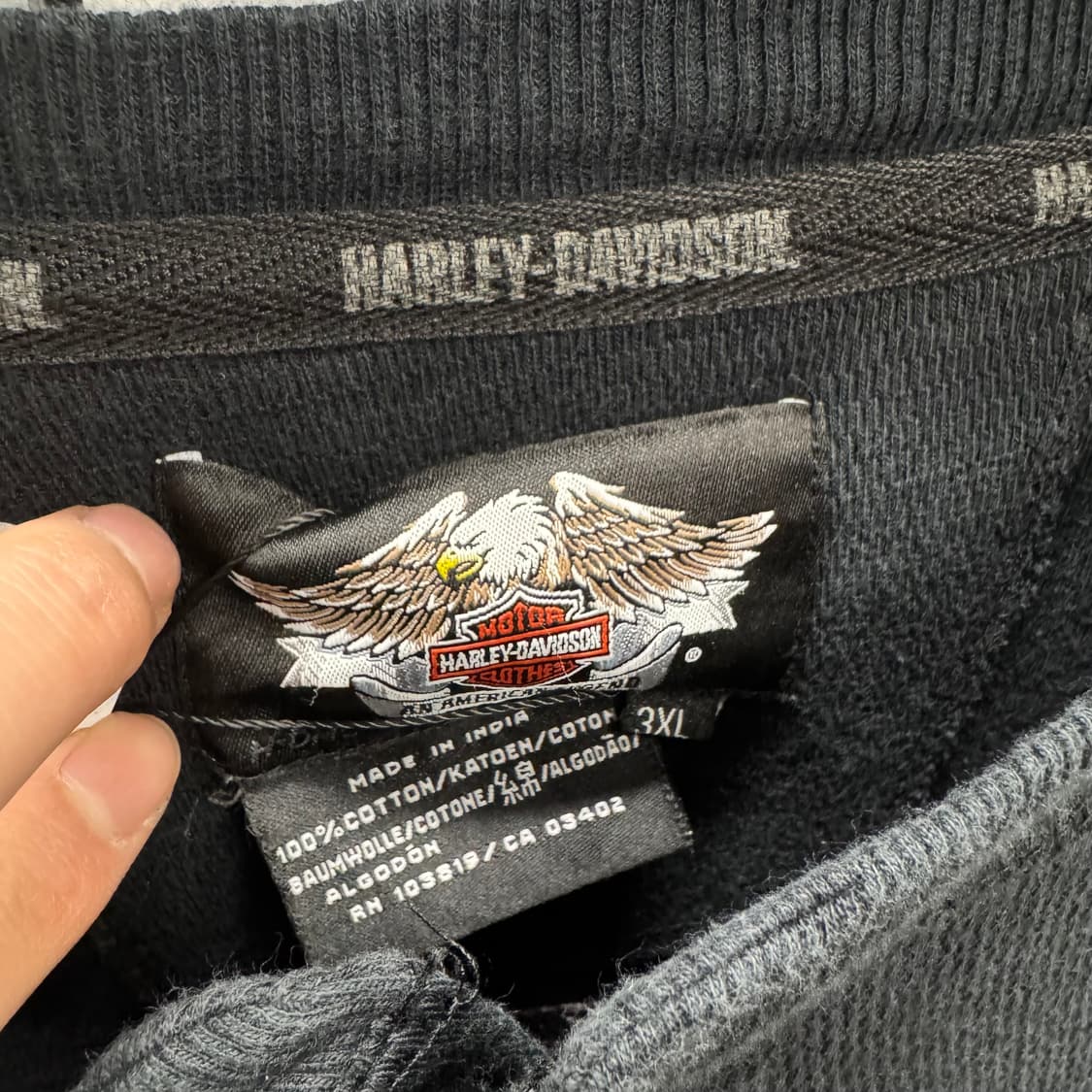 00s 할리데이비슨 헨리넥 스웻셔츠 HD03 자수 로고 디테일 블랙 상품이미지7