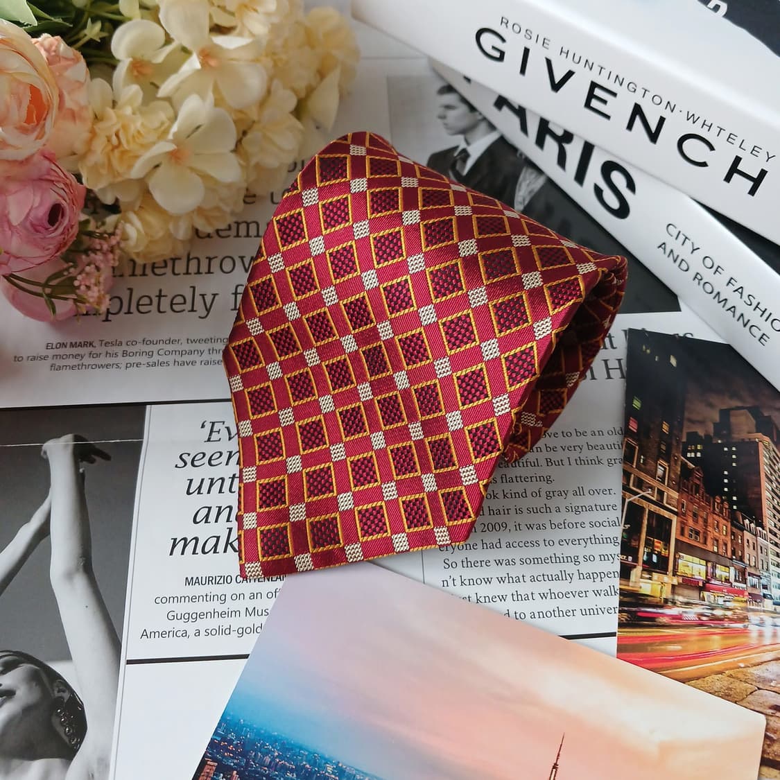 지방시 실크 레드 기하 패턴 넥타이 10cm A+등급 E781
 상품이미지3