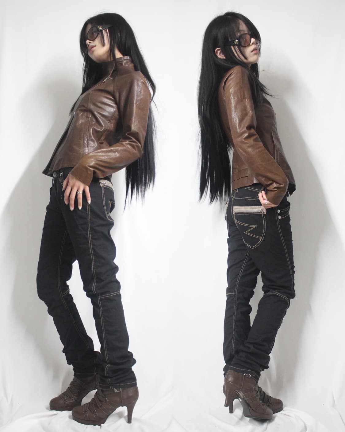 brown stitch shirring straight jean 상품이미지1