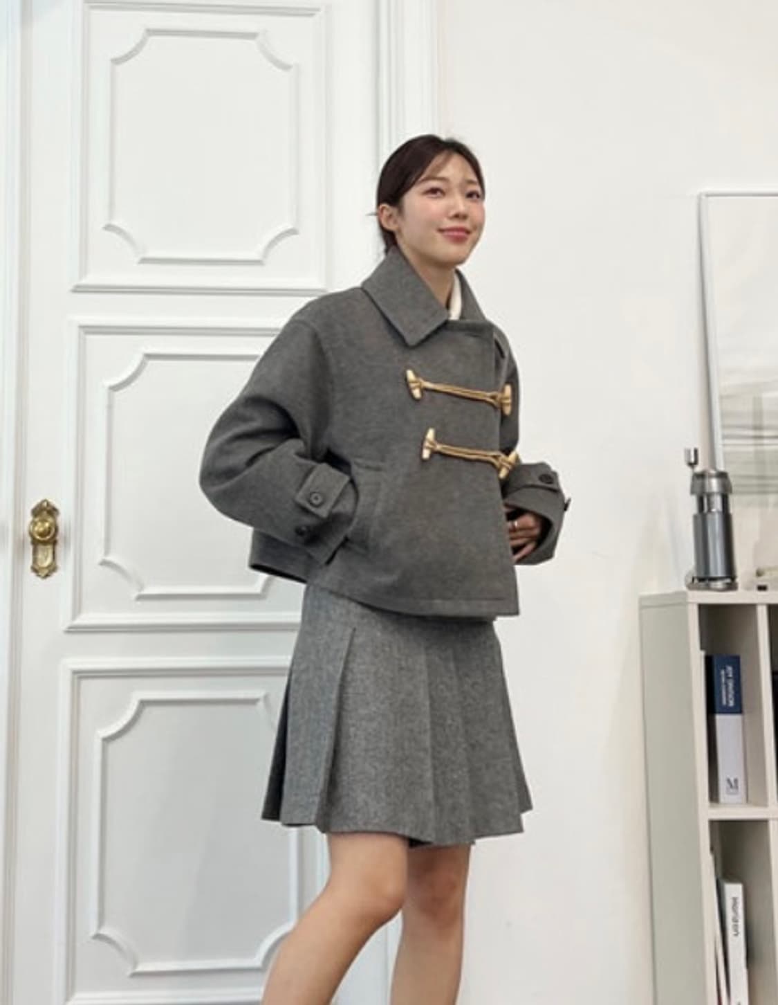 앳코너 캐시미어혼방 오버핏 토글 크롭 코트 상품이미지2