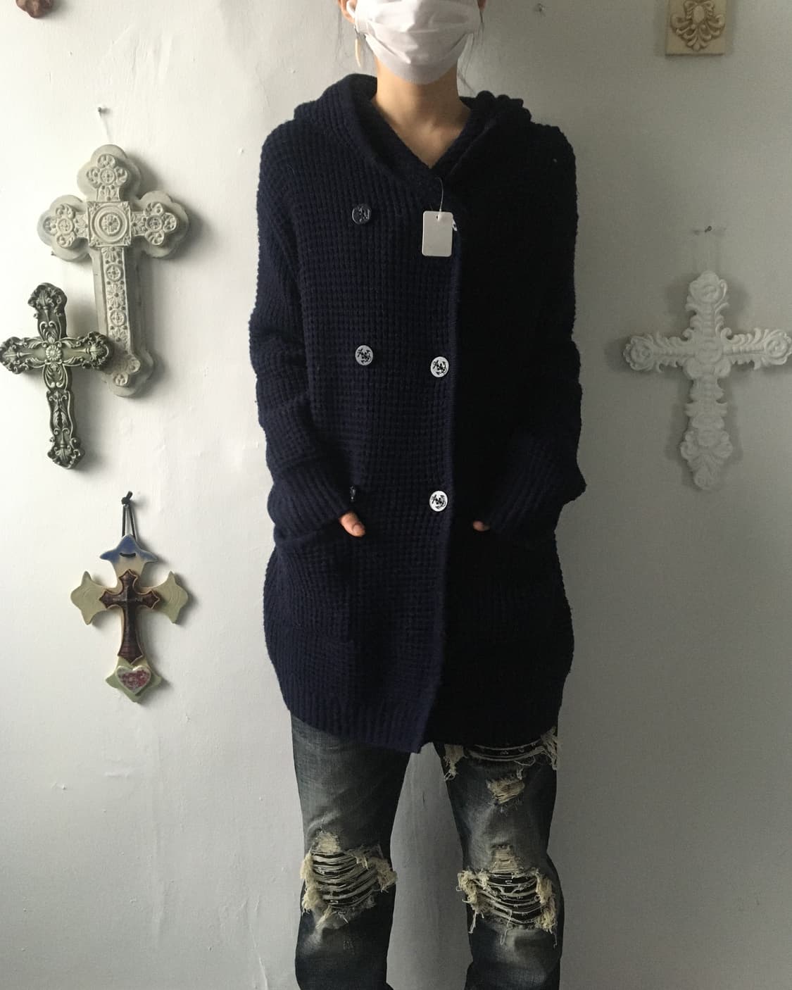 Double button hood knit cardigan 상품이미지1