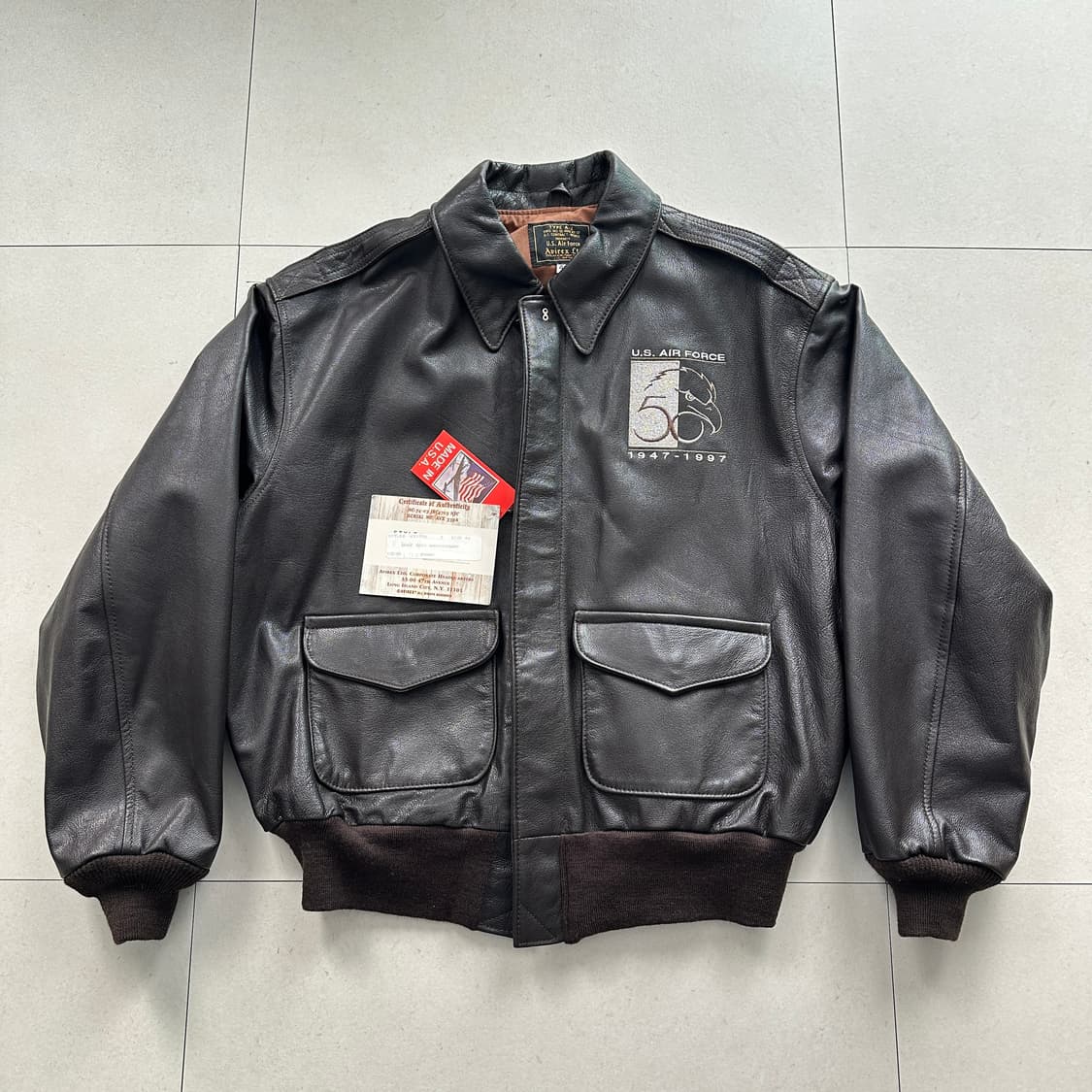 90s (데드스탁) 아비렉스 A-2 미공군 50주년 플라이트 가죽 자켓  상품이미지1