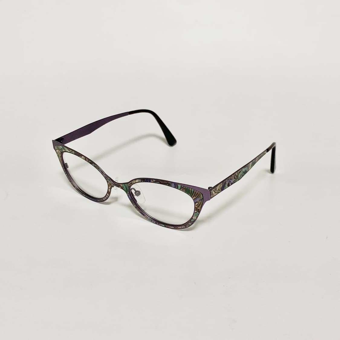 1001 빈티지안경 캣아이 긴다리 가벼운 메탈 마블 패턴 퍼플 멀티 컬러 상품이미지2