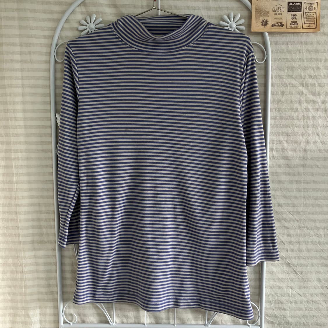 빈티지 파스텔 블루 스트라이프 폴라 티 916 y2k 스트릿 모리 갸루  상품이미지1