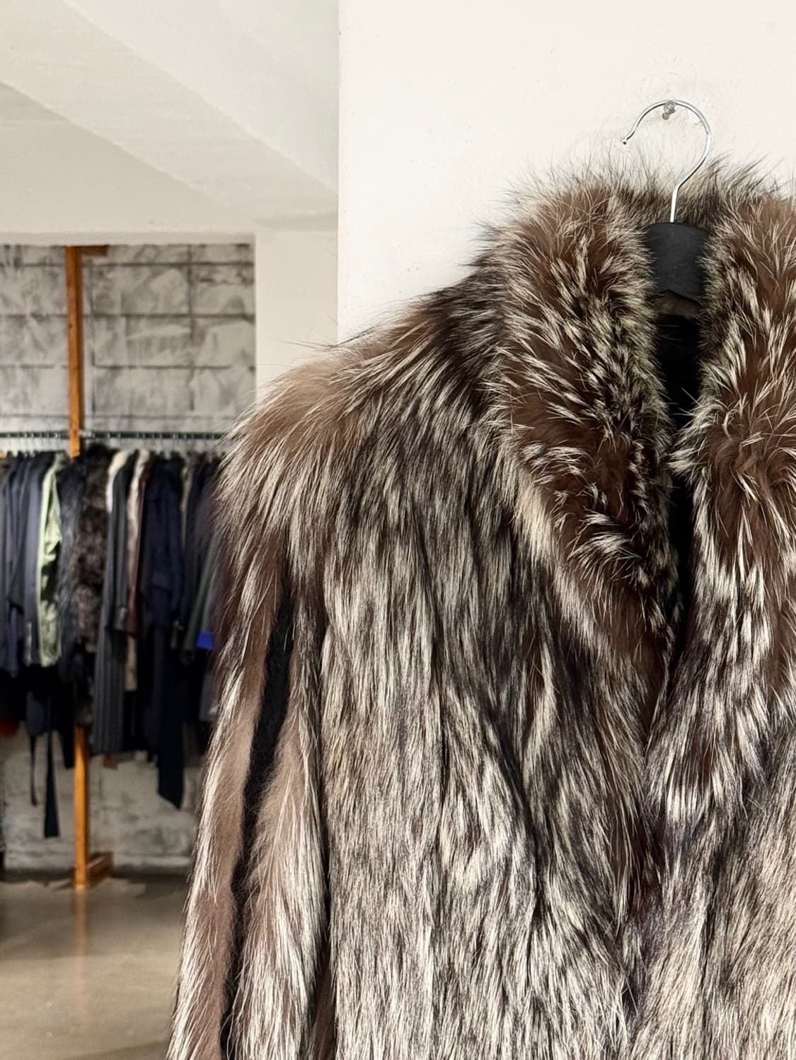 빈티지 실버 브라운 믹스 롱헤어 퍼 자켓 상품이미지2