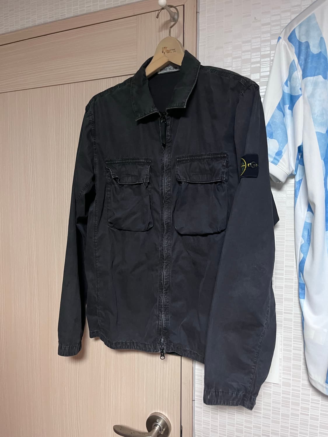 [L]스톤 아일랜드 114WN 올드이펙트 오버셔츠 블랙 - 22SS 상품이미지1