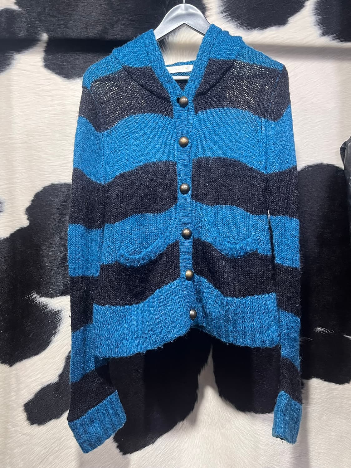 스트라이프 니트 후드 가디건 상품이미지2