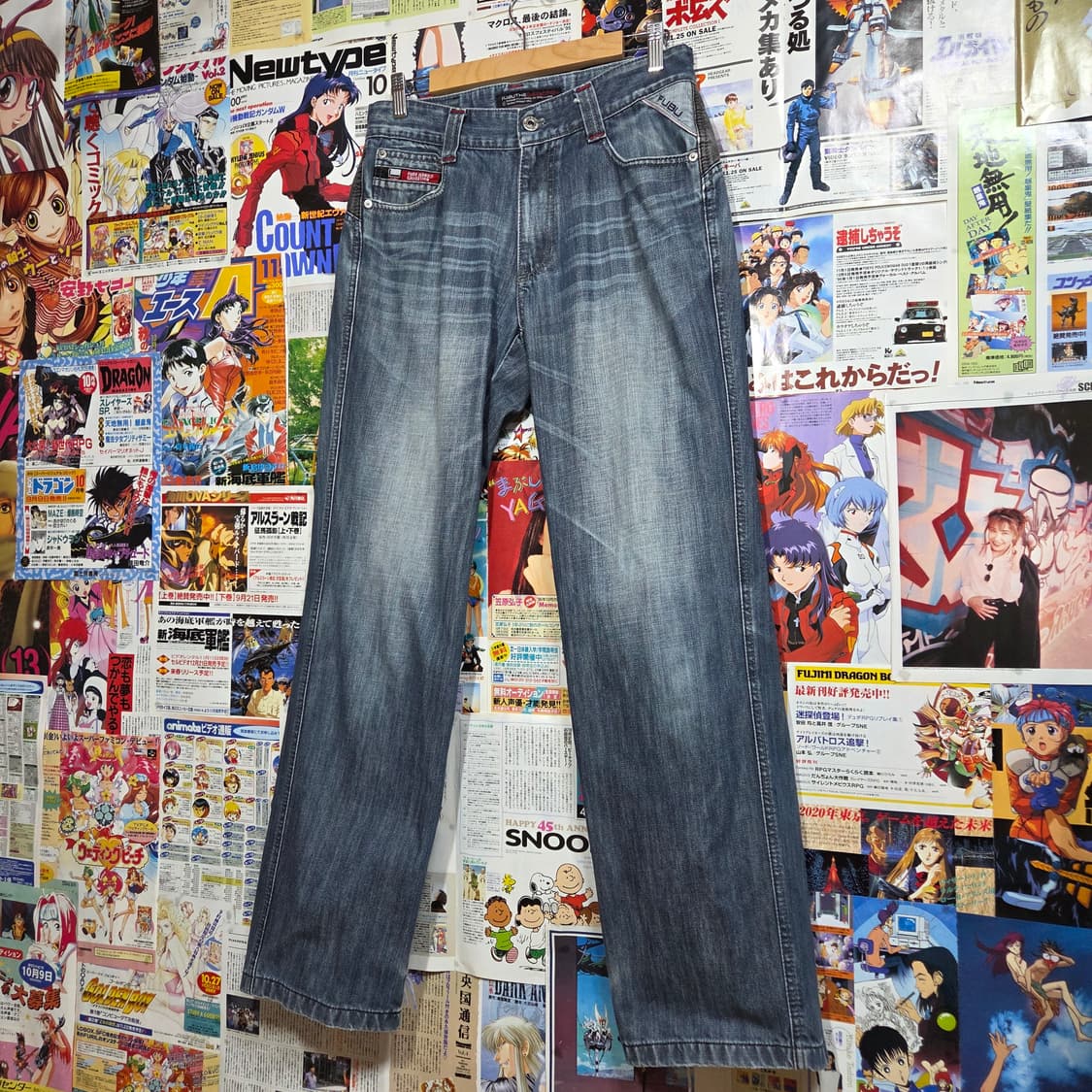 후부 올드스쿨 배색 레터링 데님 팬츠 상품이미지5