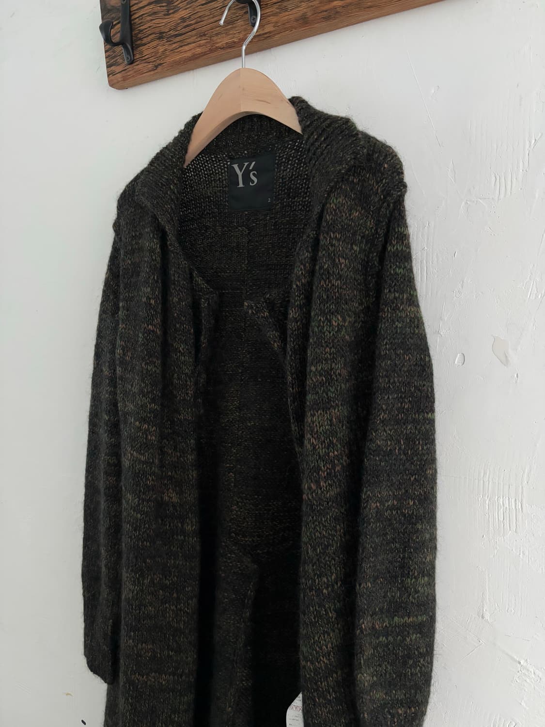 Y’s 요지야마모토 카키 모헤어 롱 오픈 가디건 상품이미지4
