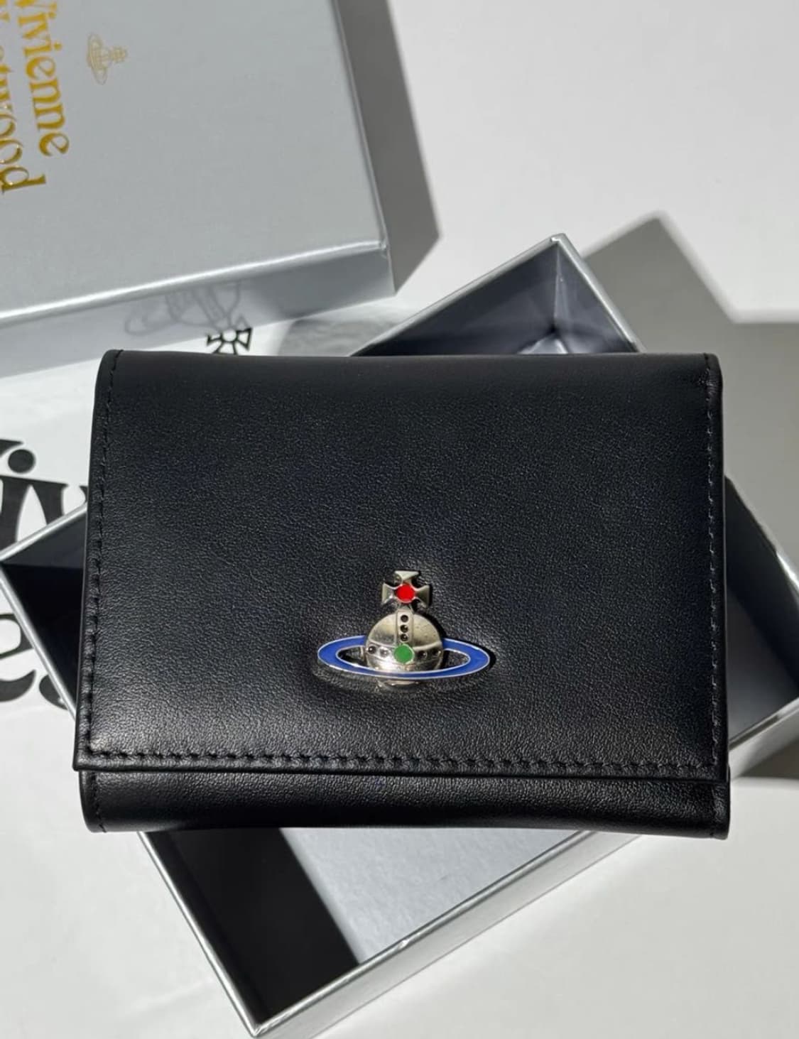 비비안웨스트우드 아카이브 은장 orb 블랙 레더 하프월렛 반지갑 상품이미지1