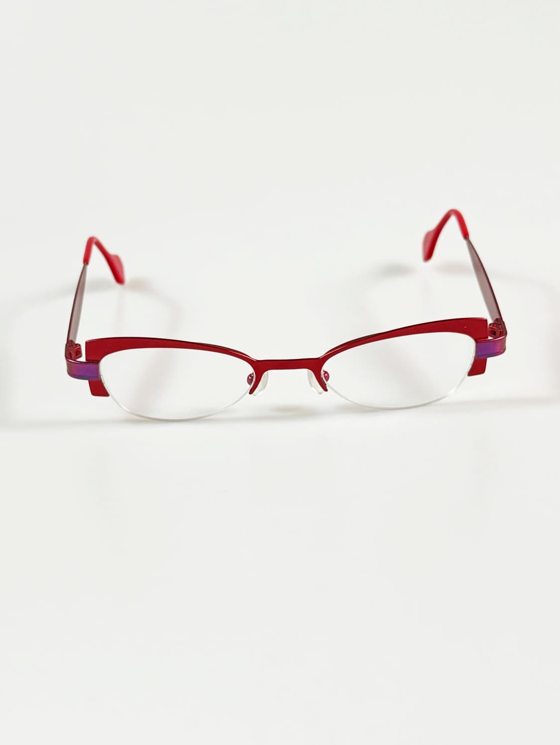 90s VISTAN 레드 메탈릭 캣아이 반무테 빈티지 안경 상품이미지1