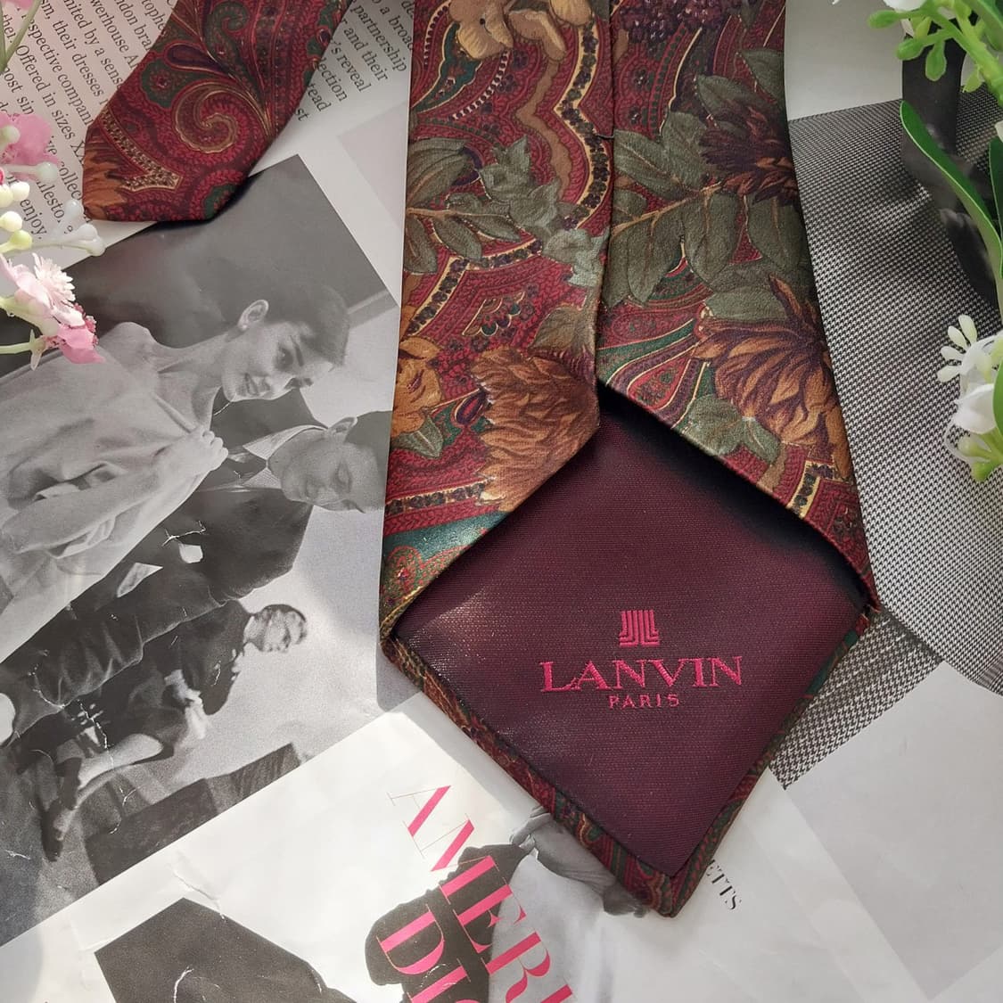 랑방 실크 브라운 리프 패턴 넥타이 9.1cm A+등급 K1696
 상품이미지7